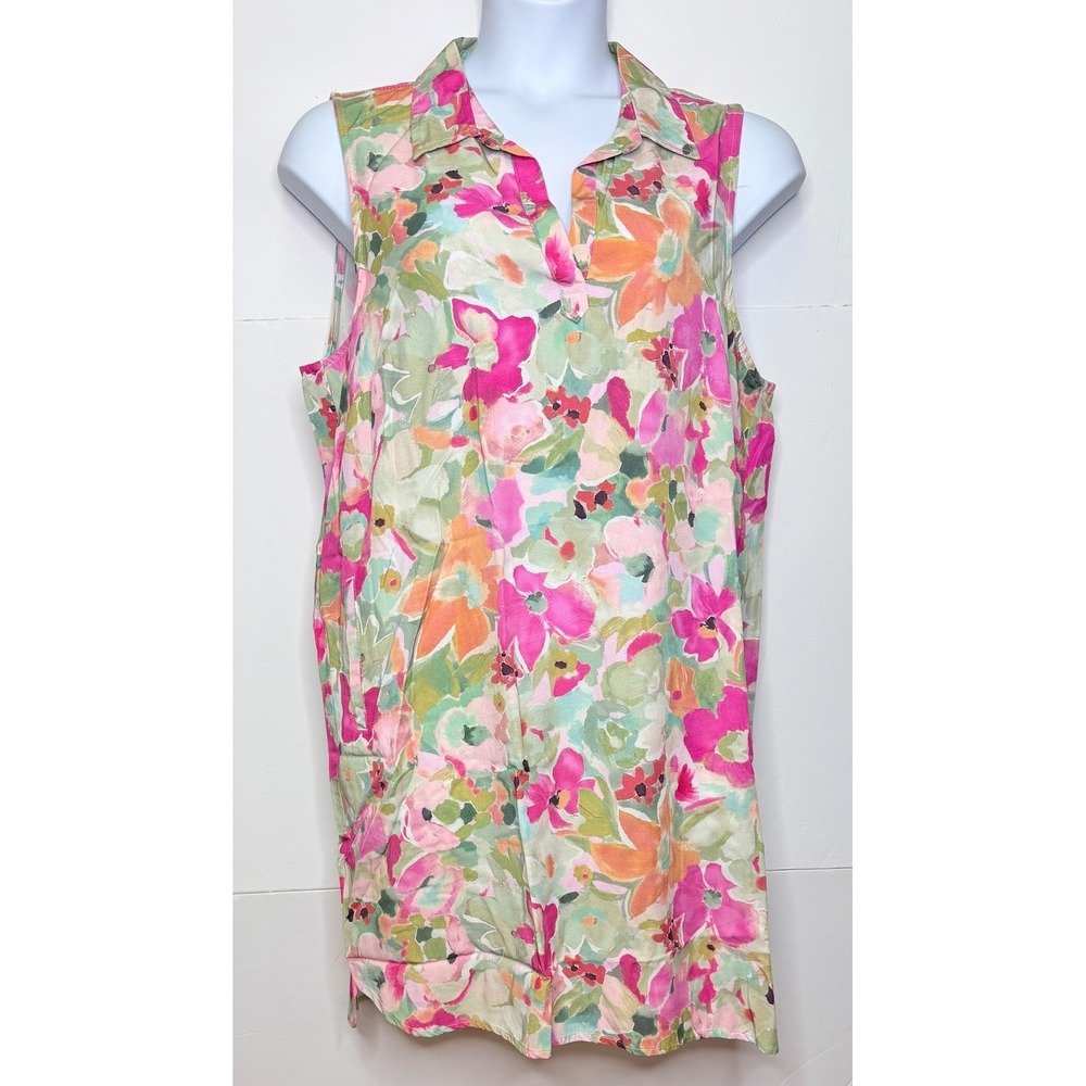 Velvet Heart Water Colors Smock Sleeveless Collar V Neck 1x Boho Summer Dress